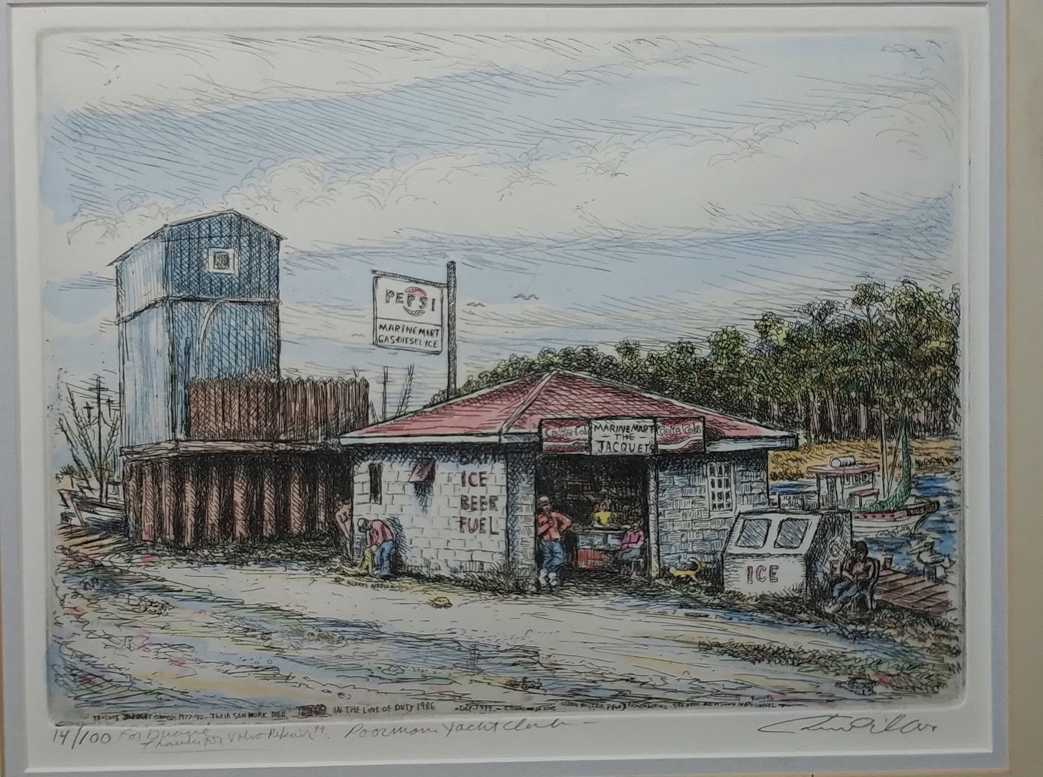Poor Man's Yacht Club, etching by Glenn Miller, 1999; dedicated to Kirk