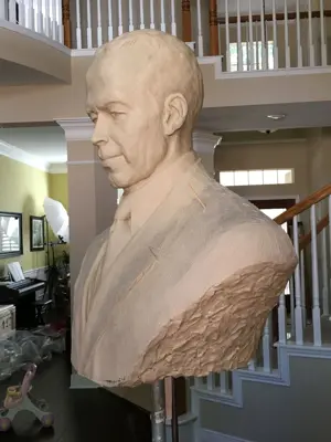 Portrait bust — studio view; sculpture by Lindsay Lacroix Peichl