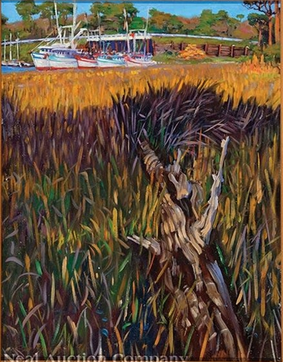 Marsh and Shrimp Boats by Stig Marcussen, 1991