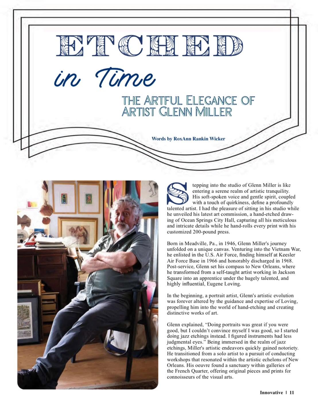 First page of Etched in Time: The Artful Elegance of Artist Glenn Miller, by RoxAnn Rankin Wicker