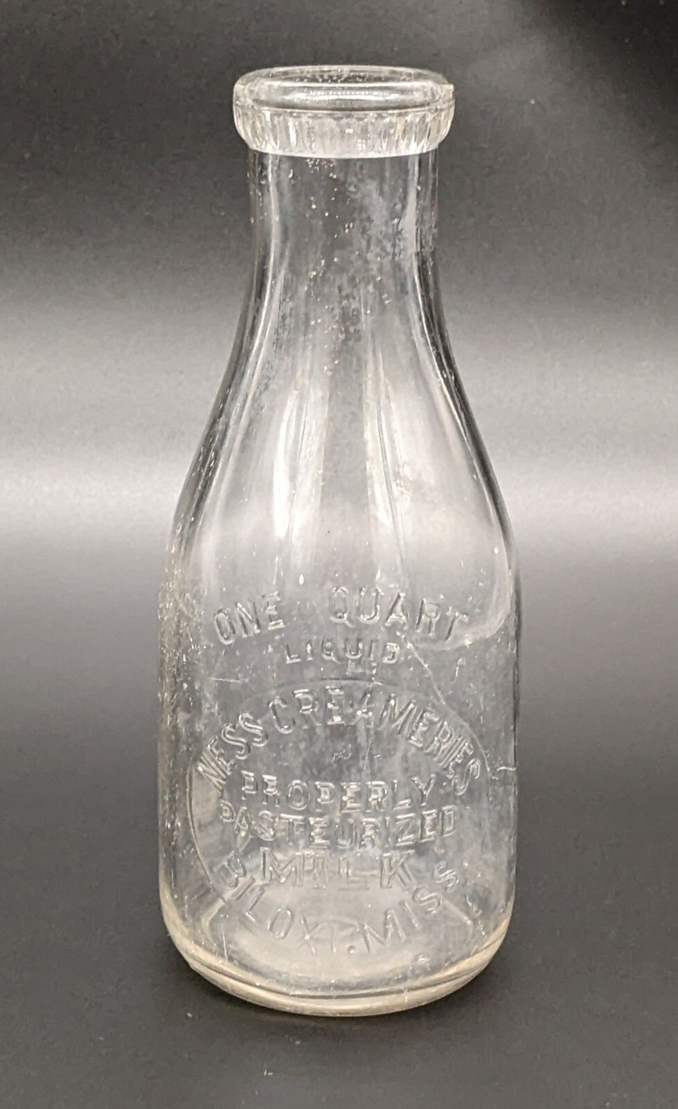 Ness Creameries one-quart milk bottle from Biloxi, Mississippi