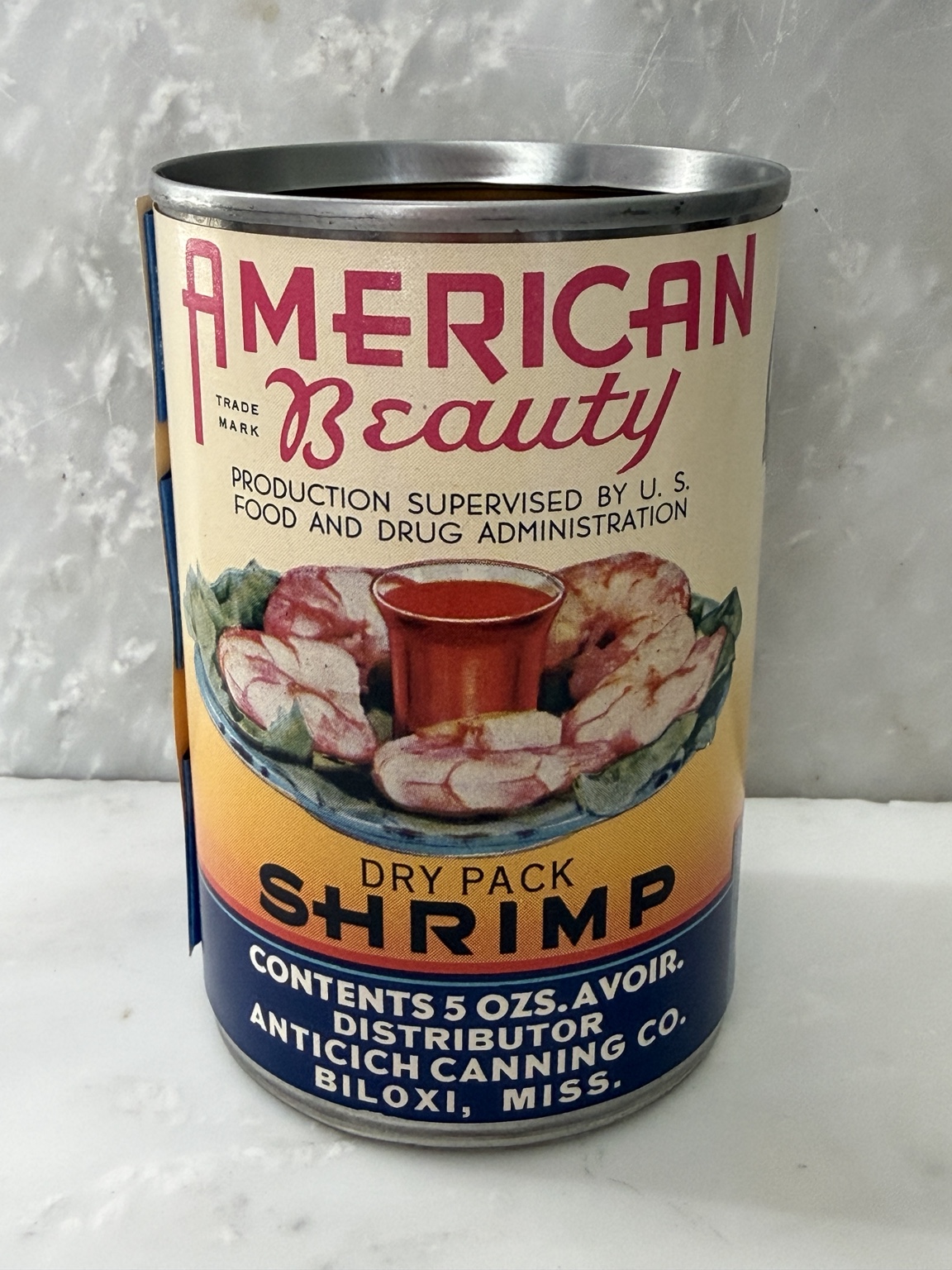American Beauty Brand dry pack shrimp can