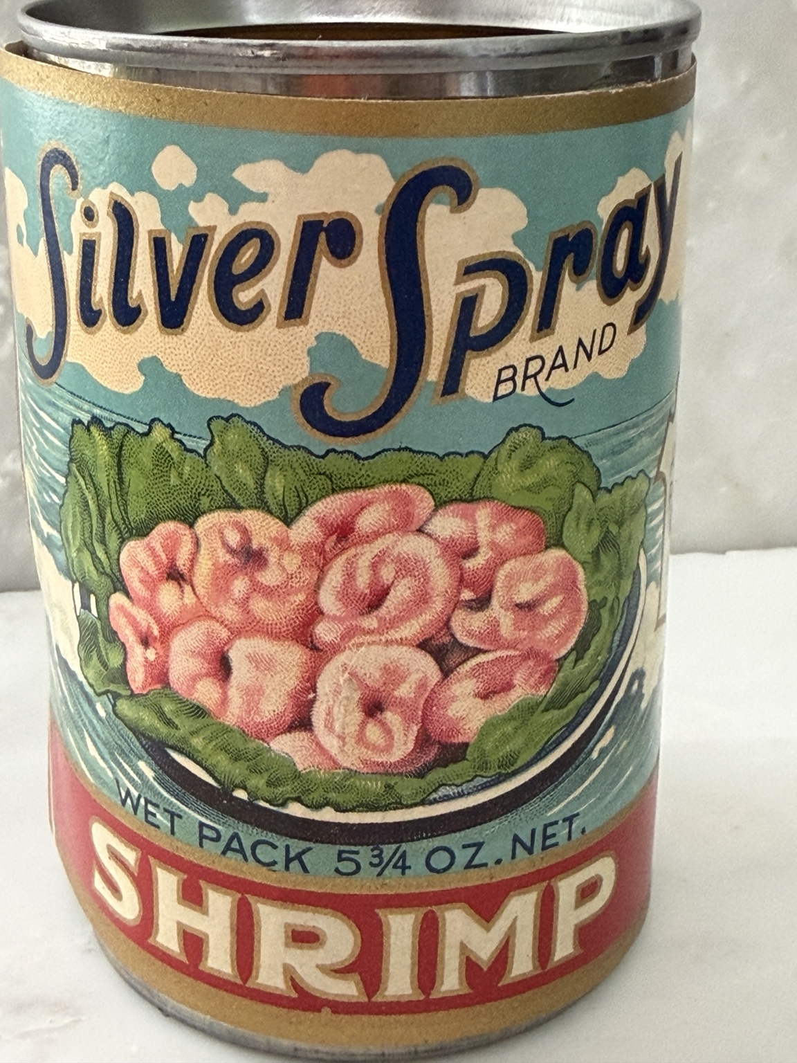 Silver Spray Brand shrimp can front