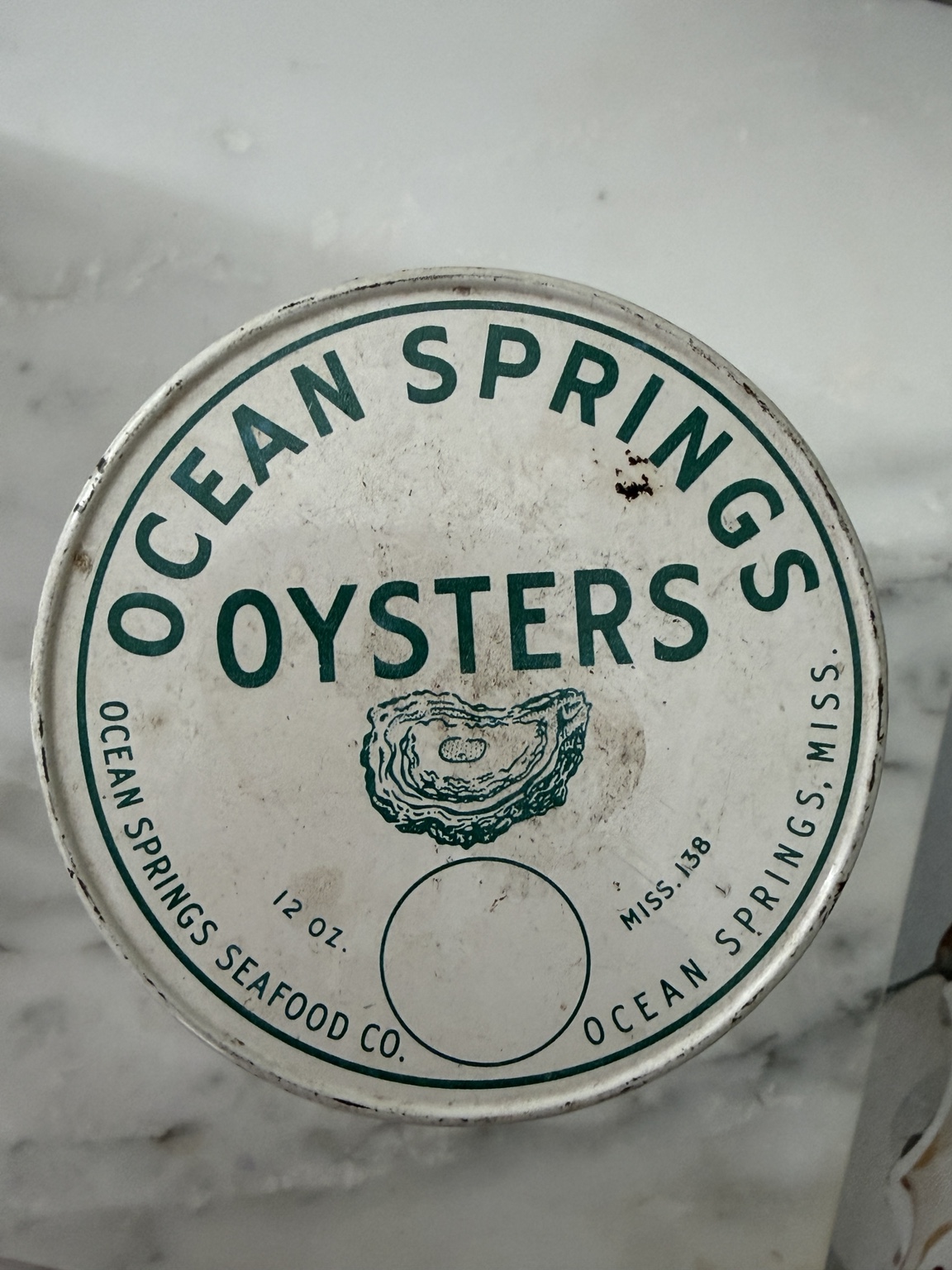 Ocean Springs Oysters jar lid